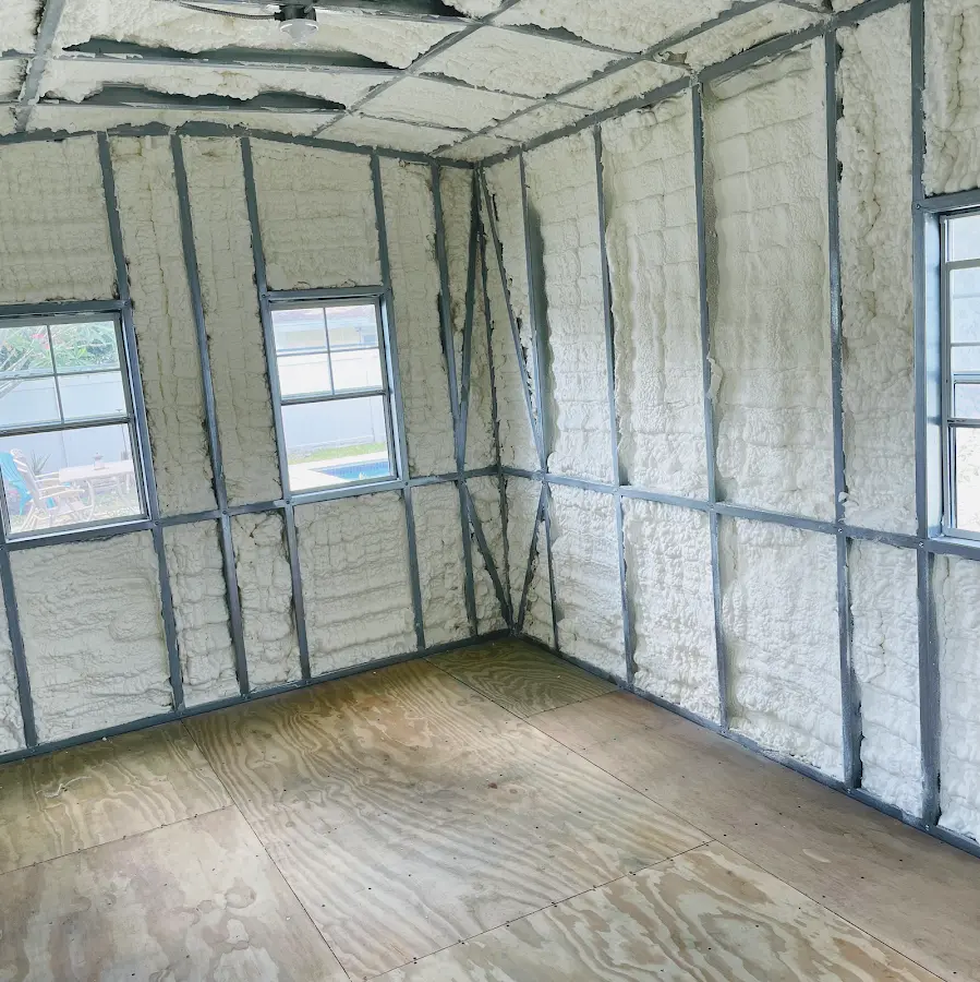 Closed-cell spray foam insulation applied to wall cavities in a residential project in Killeen
